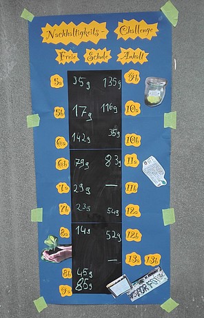 Selbst gestaltetes Plakat mit den Ergebnissen der Nachhaltigkeits-Challenge Selbst gestaltetes Plakat mit den Ergebnissen der Nachhaltigkeits-Challenge
