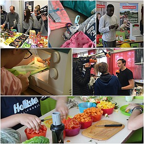 Klimaschutzprojekte als Foto-Collage des Gymnasiums wie nachhaltiges Kochen und Energiesparprojekte.